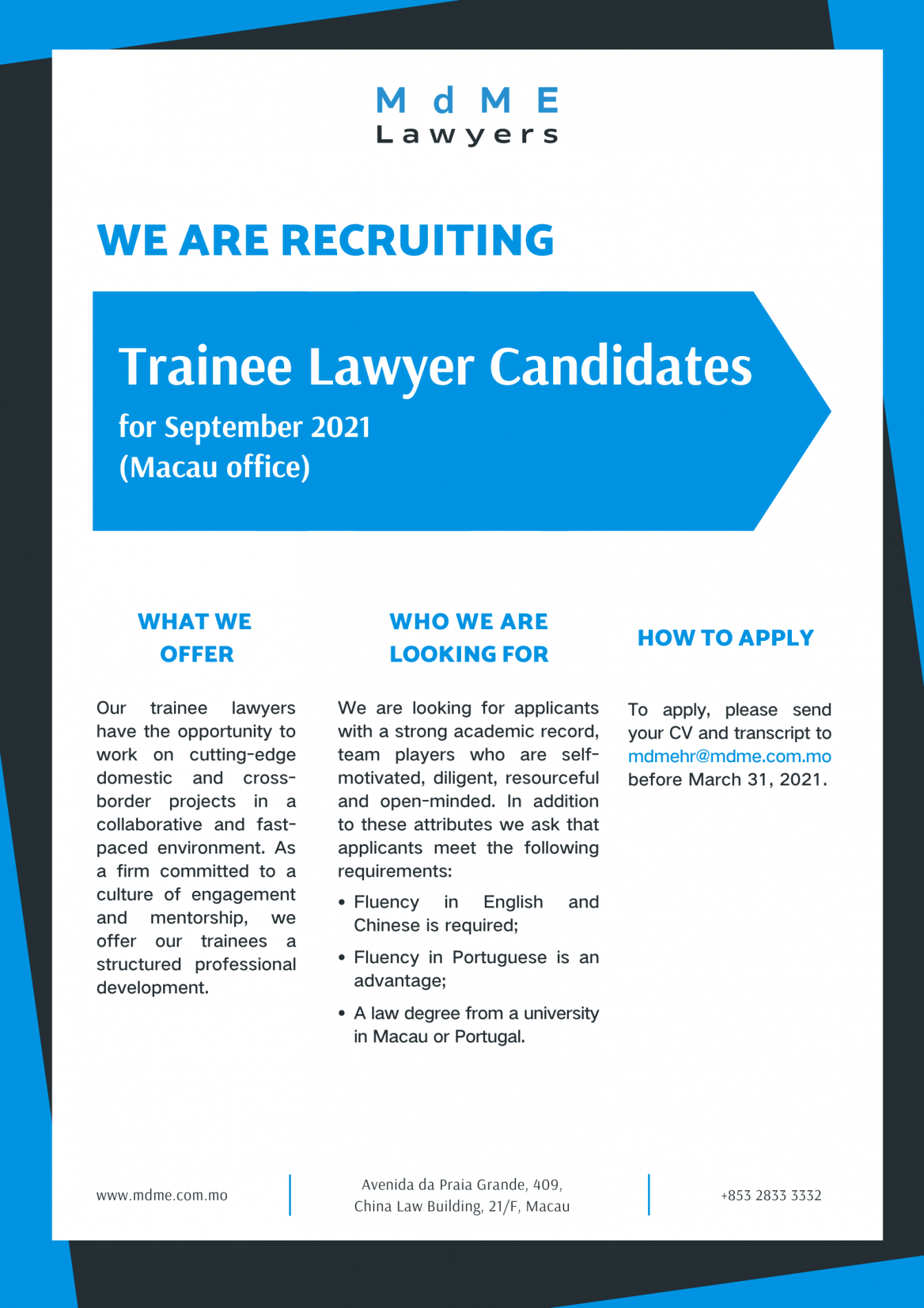 Recruitment Announcement - Trainee Lawyer Candidate